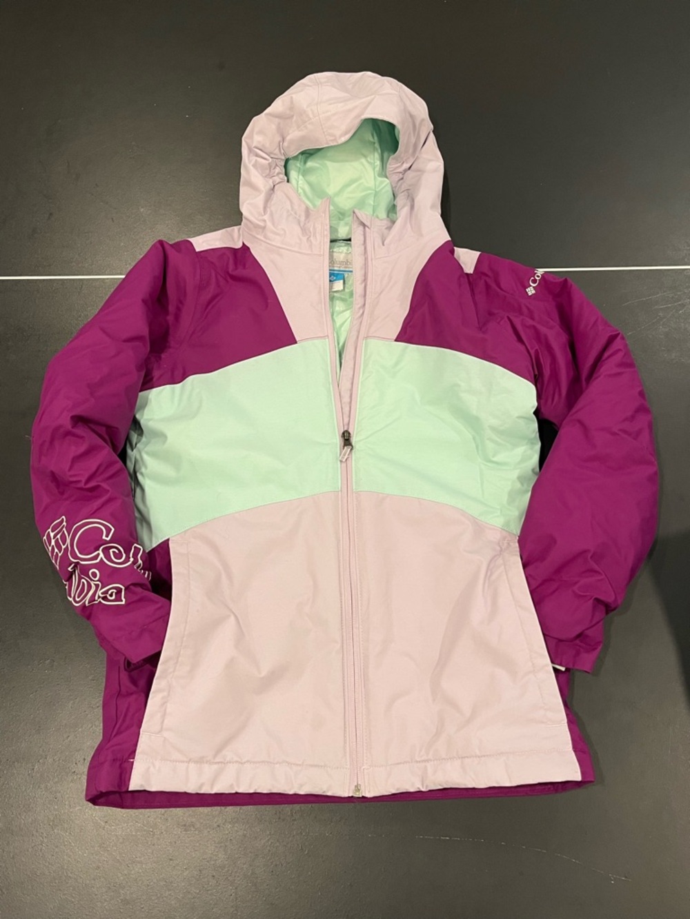 Columbia Girls' Omni-Heat Colorblock Ski Jacket - Purple, Mint & Light Pink